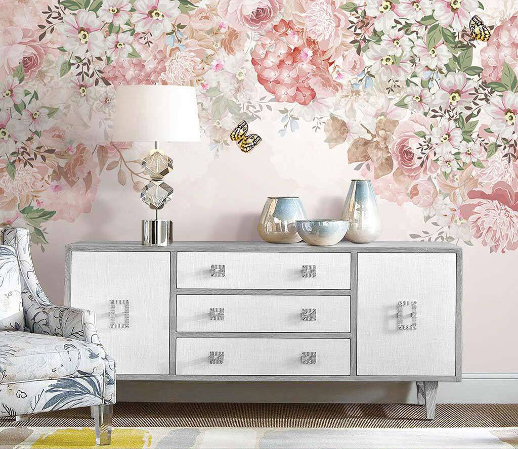 Blooming Elegance Floral Butterfly Garden Wallpaper