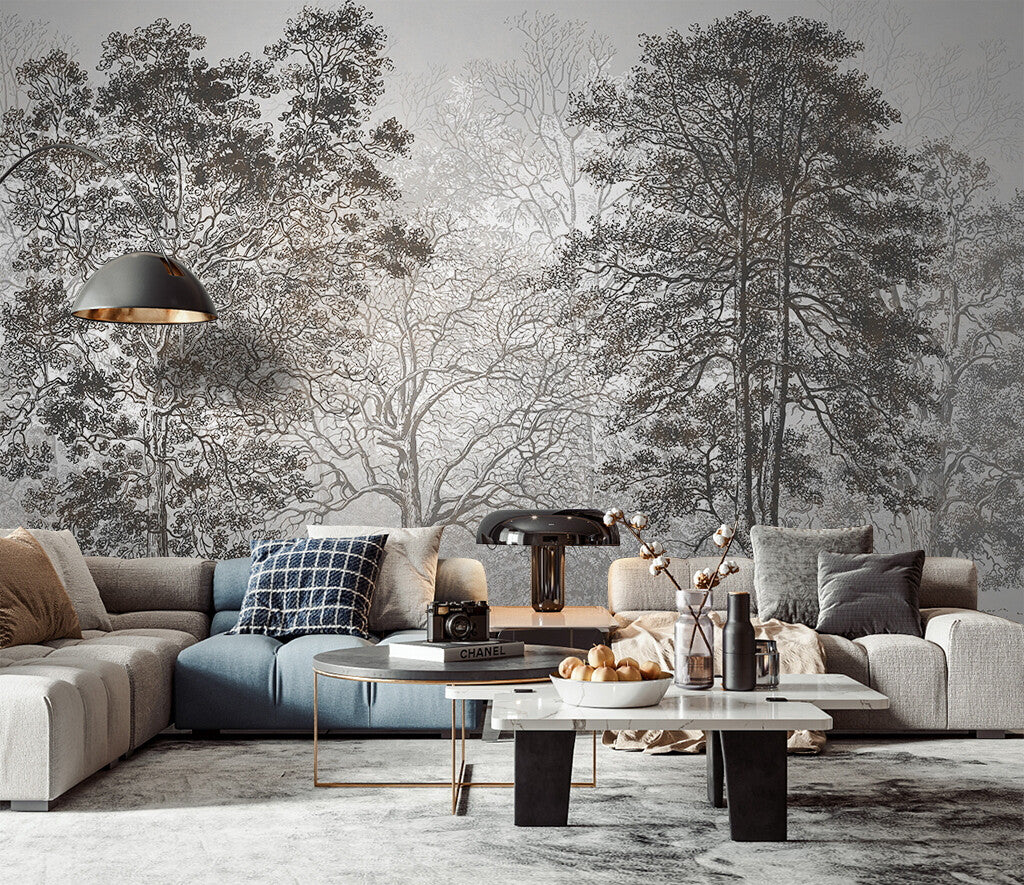 Enchanted Forest Monochrome Elegance Wall Mural