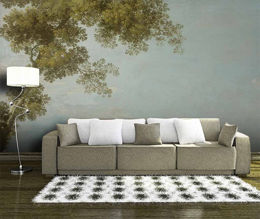 Misty Forest Canopy Serene Wallpaper Design