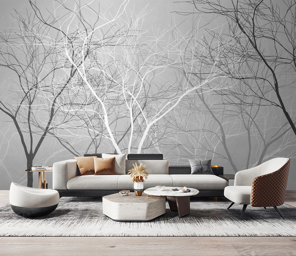 Ethereal Winter Forest Silhouette Wallpaper Design