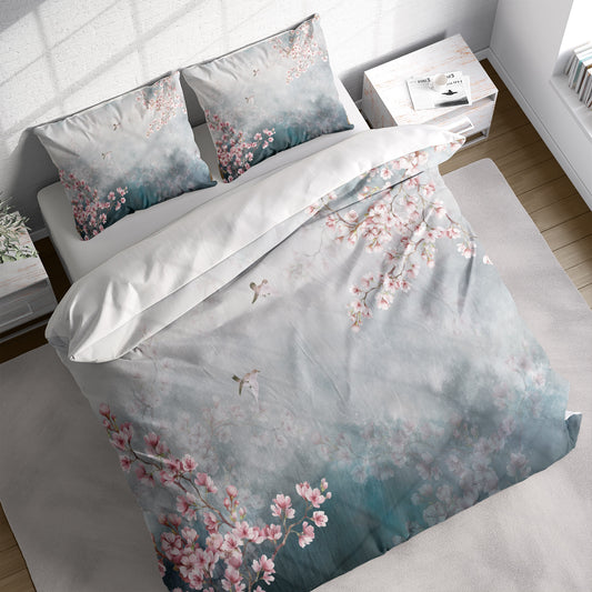 Flowers Art Chinoiserie Neutral 3D Duvet Cover Set W Pillow Cover, Single Double Queen King Size, Printed Cotton Quilt Doona Cover 3 Pcs