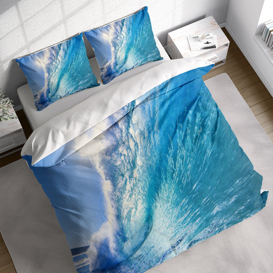 Surf Beach Wave Blue 3D Duvet Cover Set W Pillow Cover, Single Double Queen King Size, Printed Cotton Quilt Doona Cover 3 Pcs