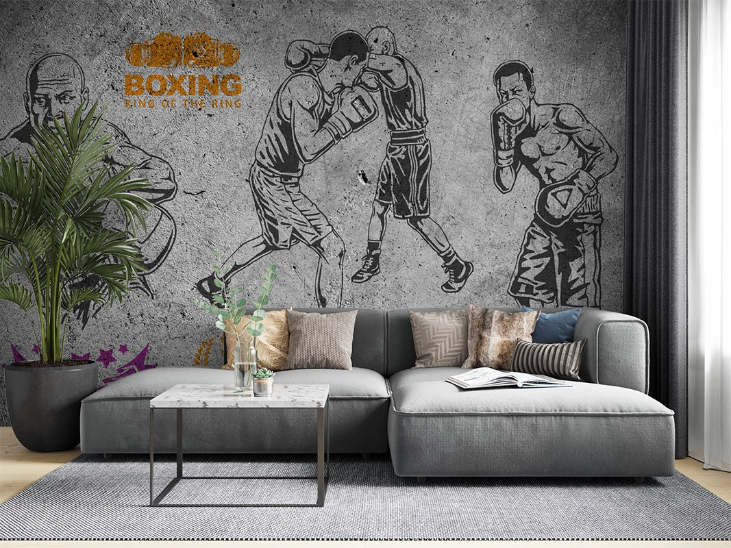 Cement Boxing Graffiti Black And White Wallpaper Mural - Decorsmarket –  DecorsMarket