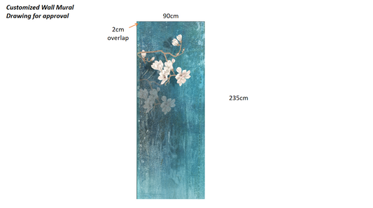 Plum Bird Floral Dutch Flowers Blue Wallpaper Mural for one piece