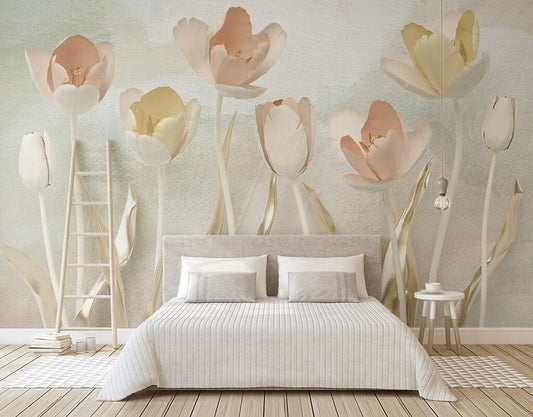 Elegant Blossom Serenity Botanical Art Mural Wallpaper