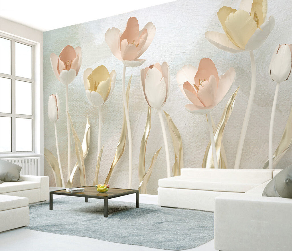 Elegant Blossom Serenity Botanical Art Mural Wallpaper