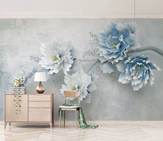 Ethereal Blooms Serenity Blue Vintage Wallpaper