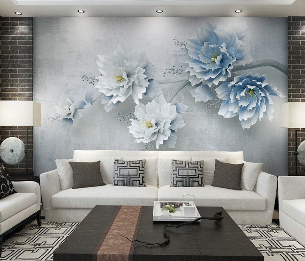 Ethereal Blooms Serenity Blue Vintage Wallpaper