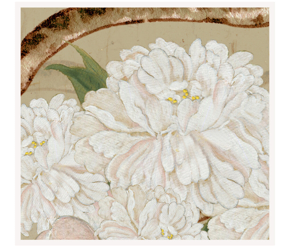 Elegant Blossoming Peonies Vintage Oriental Wallpaper