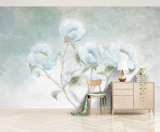 Serene Blue Blossoms Watercolor Elegance Wallpaper