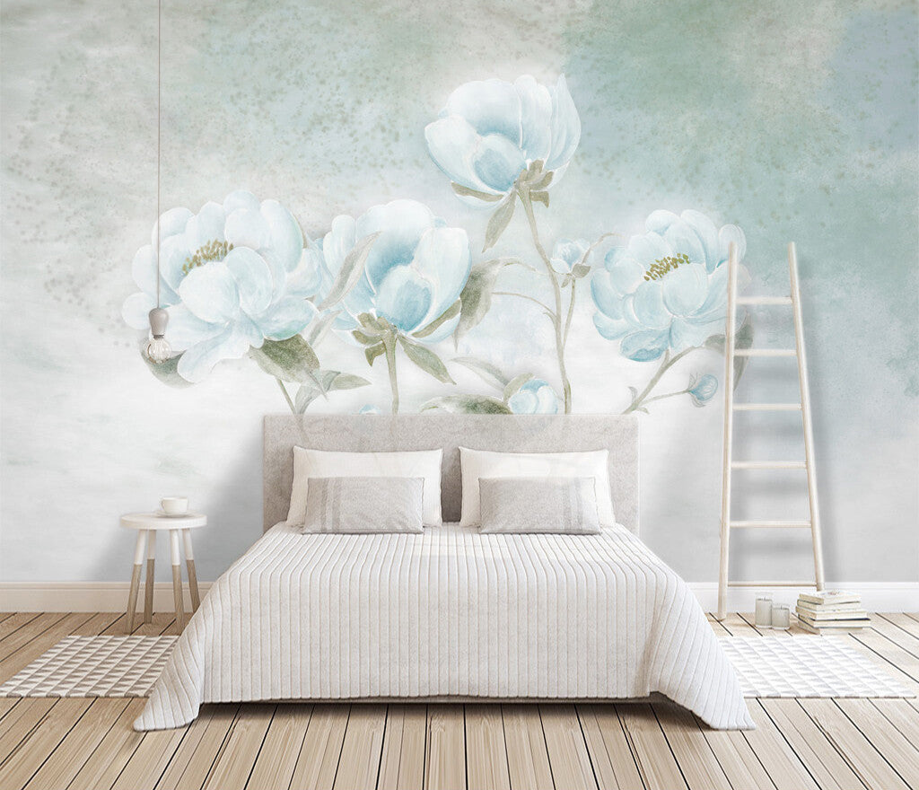 Serene Blue Blossoms Watercolor Elegance Wallpaper