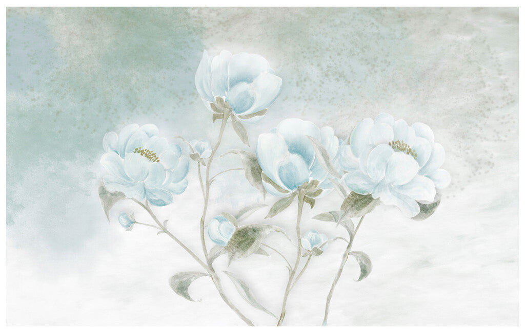 Serene Blue Blossoms Watercolor Elegance Wallpaper