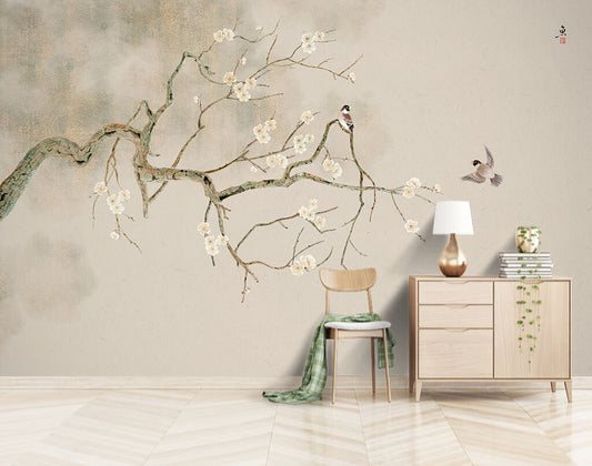 Elegant Blossom Birds Nature Inspired Wallpaper