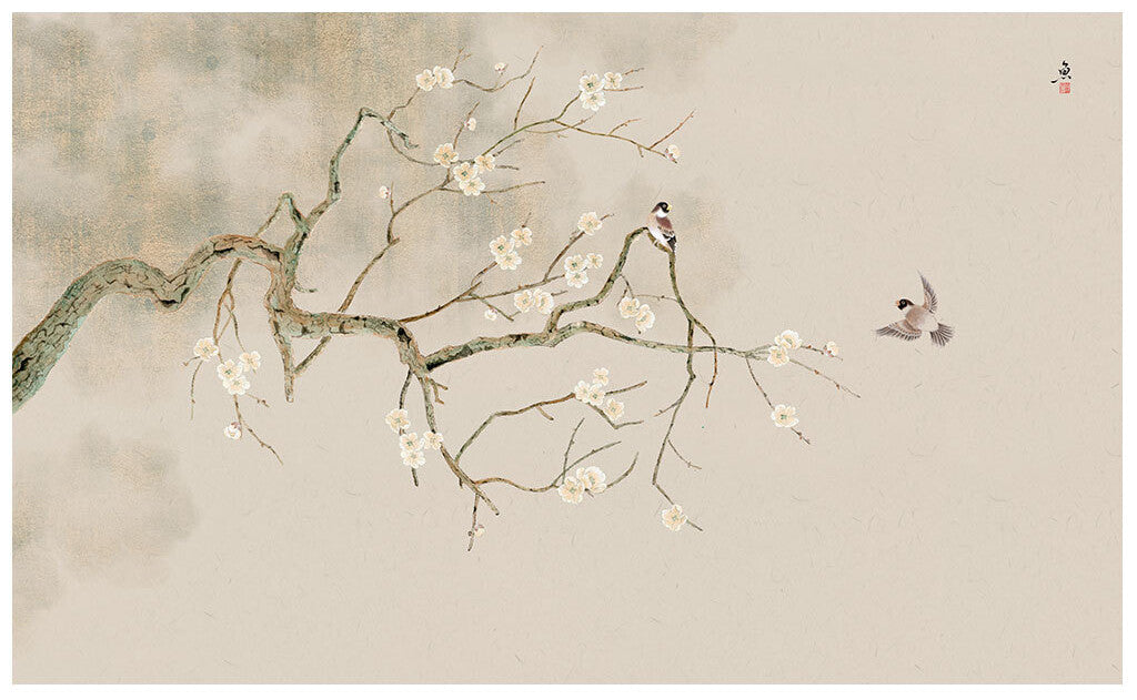 Elegant Blossom Birds Nature Inspired Wallpaper