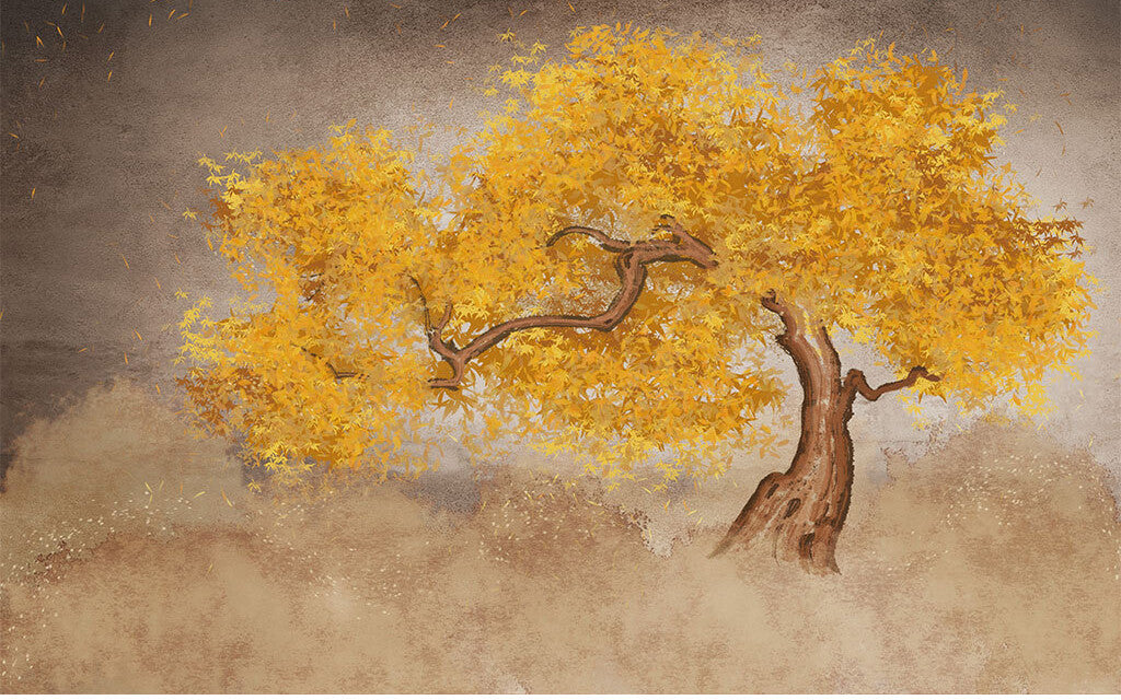 Autumn Whispers Golden Tree Artistic Mural