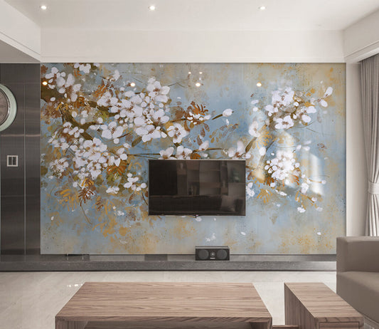 Ethereal Blossoms Grunge Elegance Wall Mural