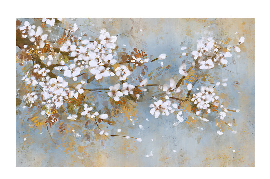 Ethereal Blossoms Grunge Elegance Wall Mural