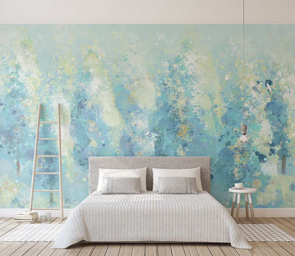Serene Watercolor Oasis Bedroom Wallpaper Mural