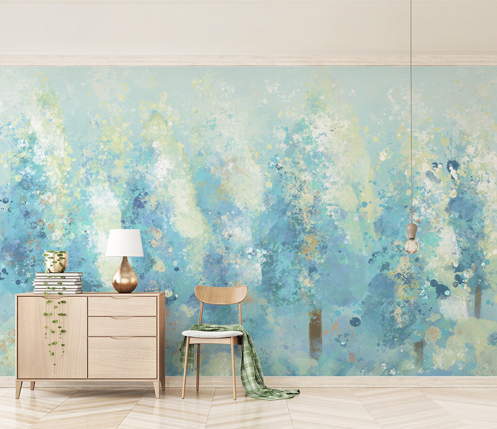 Serene Watercolor Oasis Bedroom Wallpaper Mural