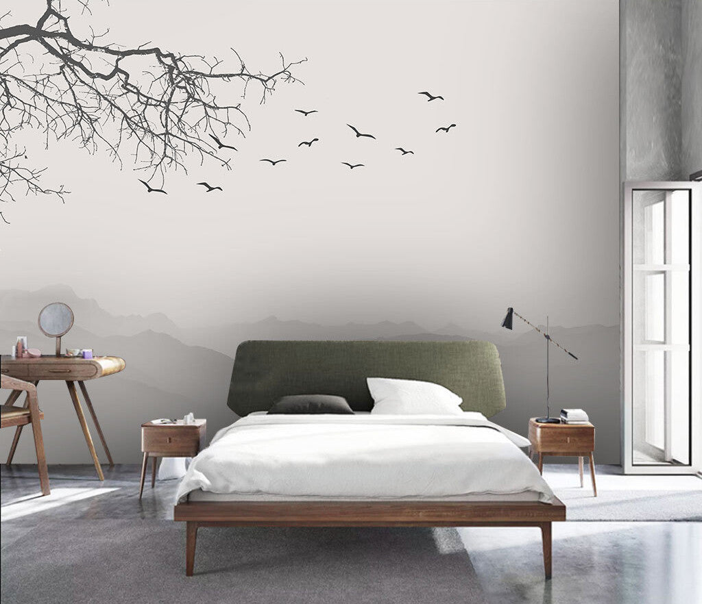 Whispering Branches Silhouette Serenity Bedroom Mural