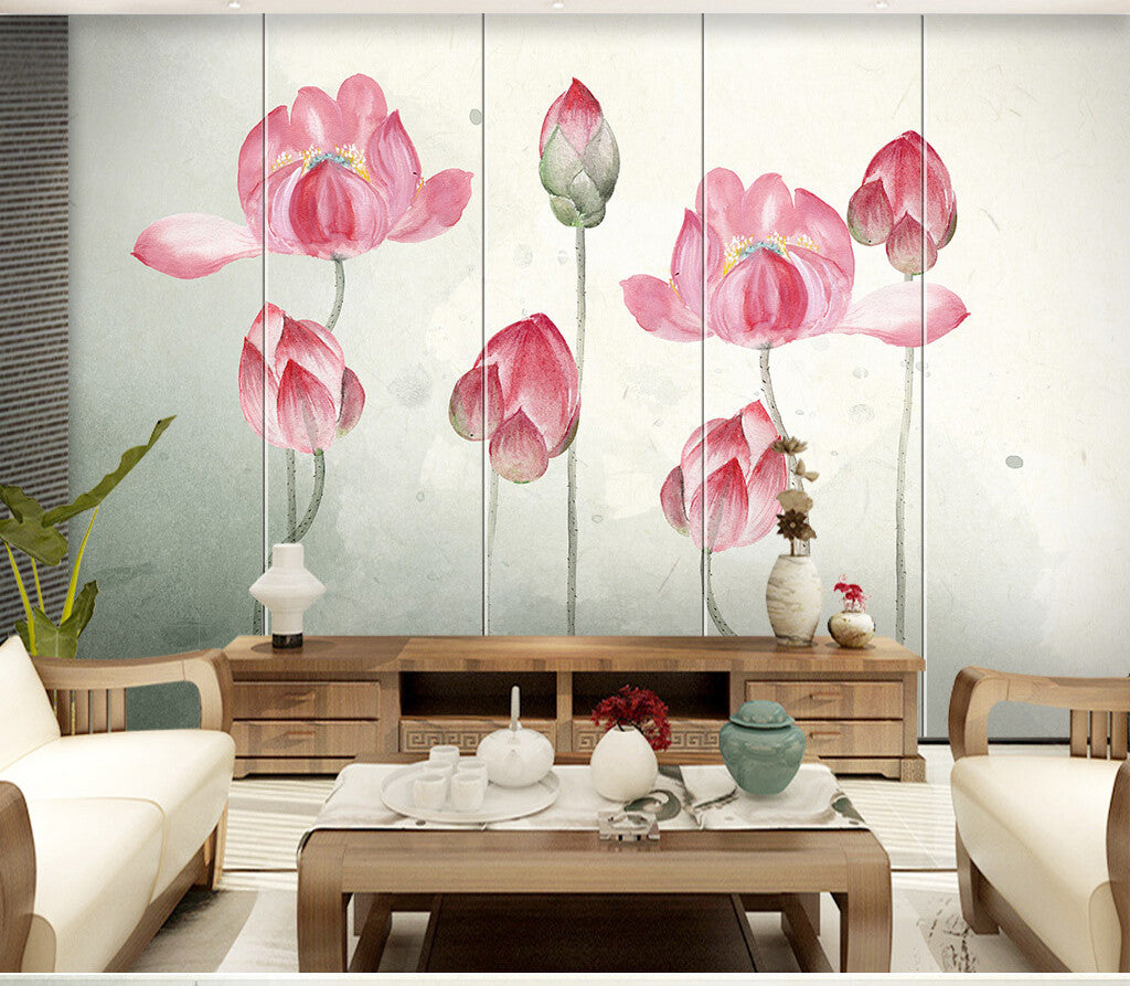 Blossoming Elegance Watercolor Lotus Floral Mural