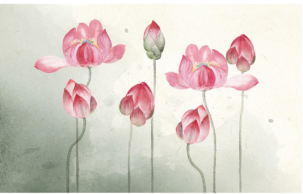 Blossoming Elegance Watercolor Lotus Floral Mural