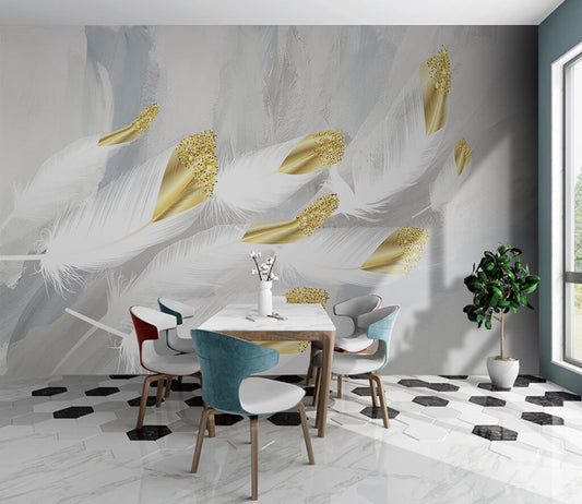 Elegant Feather Dance Gold Speckled Wallpaper