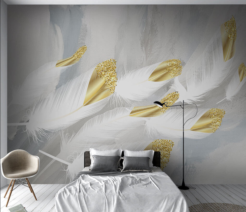 Elegant Feather Dance Gold Speckled Wallpaper