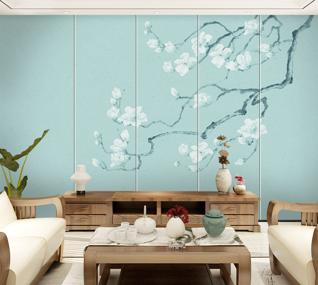 Serenity Blossoms Asian-Inspired Floral Wallpaper