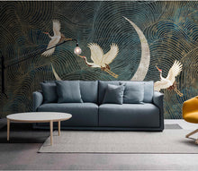 Load image into Gallery viewer, Crane Contemporary Art Chinoiserie Green Wallpaper Mural,Self-Adhesive Peel And Stick 3D Wall Decor,Removable Australian Company Wall Decor

