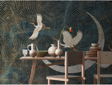 Load image into Gallery viewer, Crane Contemporary Art Chinoiserie Green Wallpaper Mural,Self-Adhesive Peel And Stick 3D Wall Decor,Removable Australian Company Wall Decor
