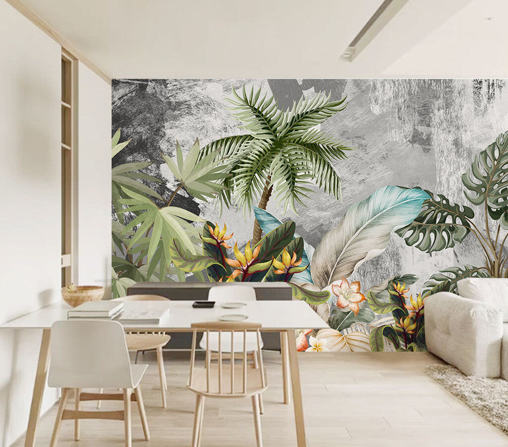 Tropical Elegance Abstract Botanical Luxe Wallpaper