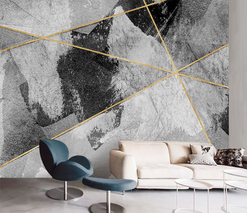 Abstract Geometric Marble Gold Accent Wallpaper