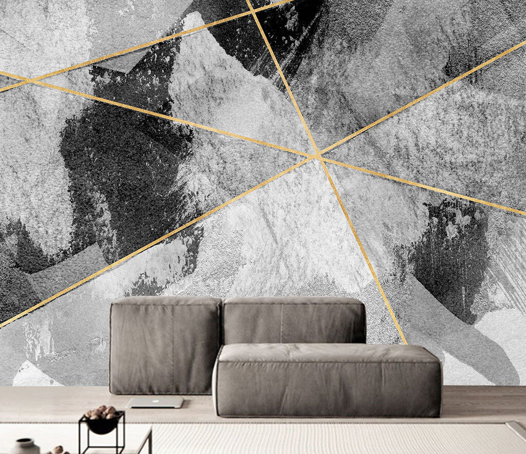 Abstract Geometric Marble Gold Accent Wallpaper