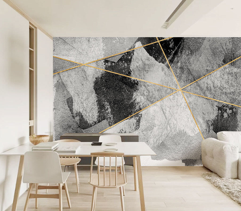 Abstract Geometric Marble Gold Accent Wallpaper