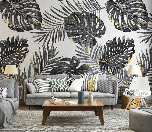 Tropical Monochrome Elegance Botanical Chic Wallpaper