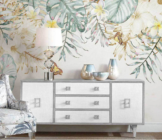 Botanical Bliss Watercolor Florals with Butterflies Wallpaper