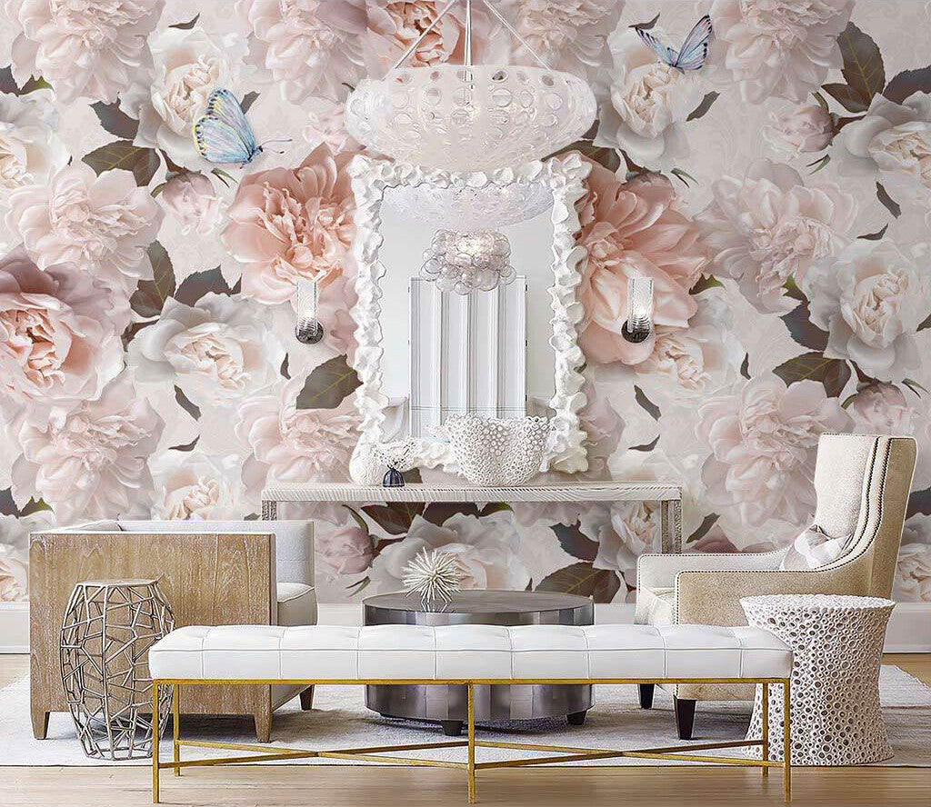 Elegant Blooms Butterfly Kisses Designer Wallpaper