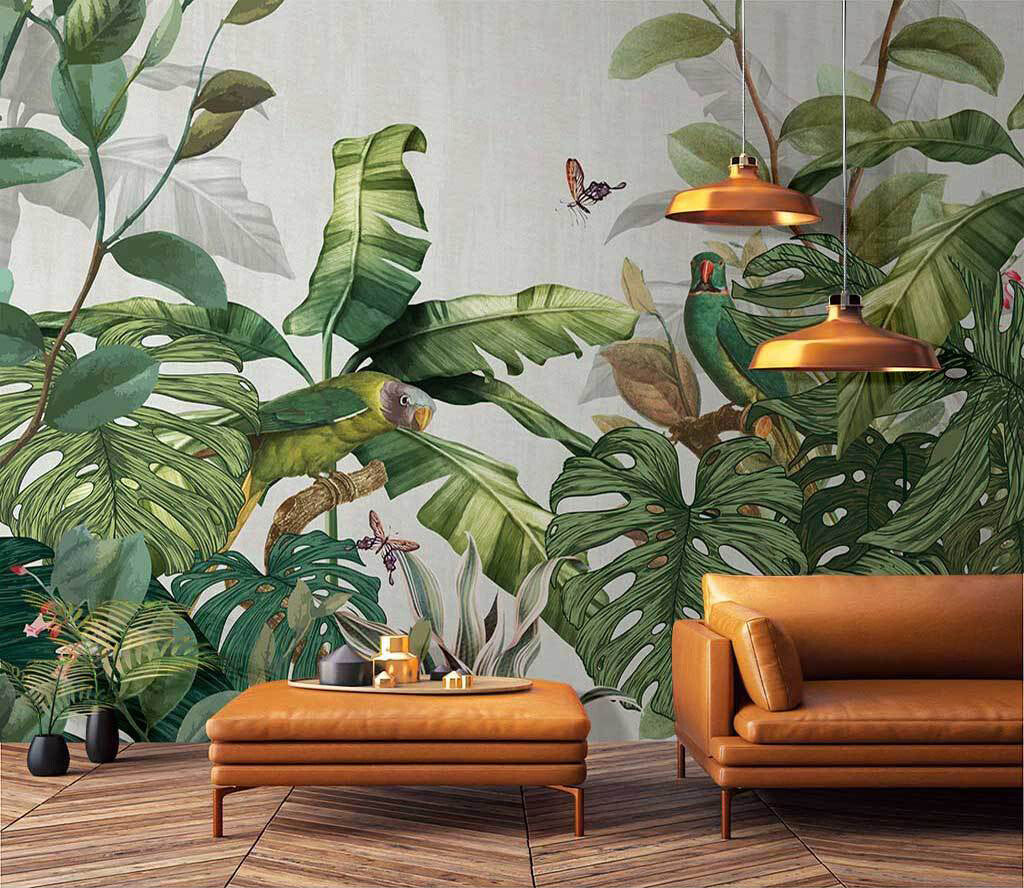 Tropical Paradise Exotic Birds Botanical Wallpaper