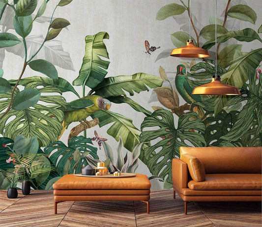 Tropical Paradise Exotic Birds Botanical Wallpaper