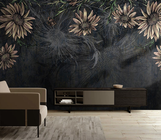 Enigmatic Blooms Noir Elegance Botanical Wallpaper