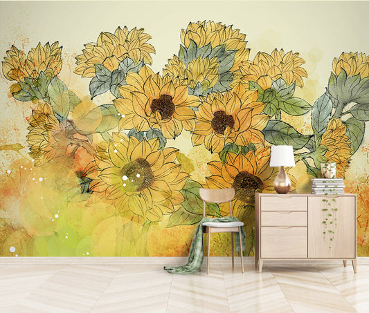 Sunlit Watercolor Sunflowers Blossom Artistic Wallpaper