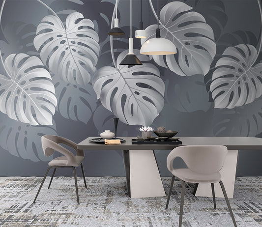 Tropical Monstera Elegance Gray Scale Wallpaper