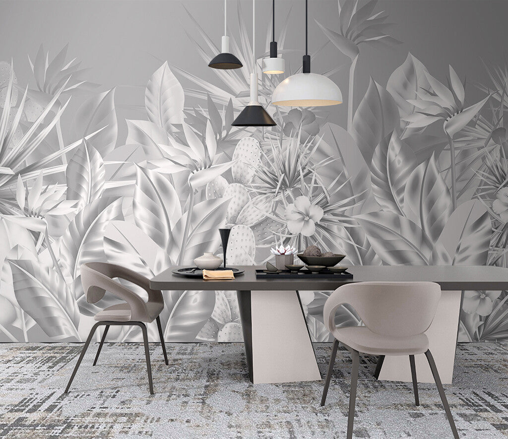 Elegant Monochrome Botanical Escape Wall Mural