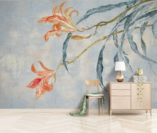 Elegant Blossom Vines Vintage Textured Wallpaper