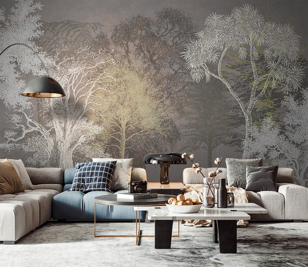 Mystic Forest Silhouette Elegance Interior Wallpaper