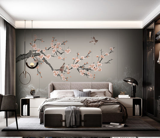 Elegant Sakura Blossom Serenity Bedroom Wallpaper