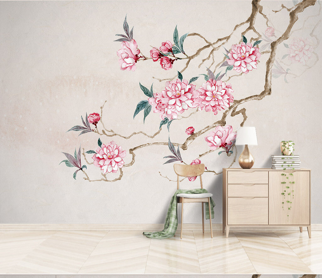 Elegant Blossoming Peonies Serenity Nature Mural