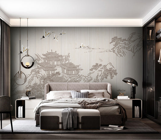 Elegant Oriental Landscape Harmony Bedroom Wallpaper