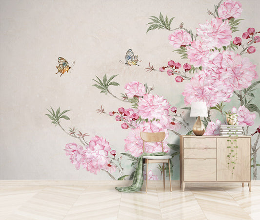 Elegant Blooms and Butterflies Pastel Wallpaper